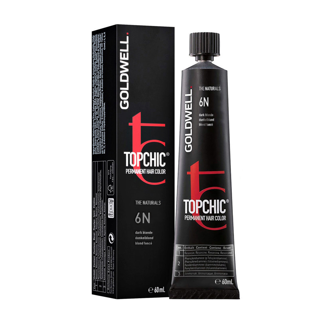 Стійка професійна фарба для волосся Goldwell Topchic Permanent Hair Color 6N Dark Blonde, 60 мл